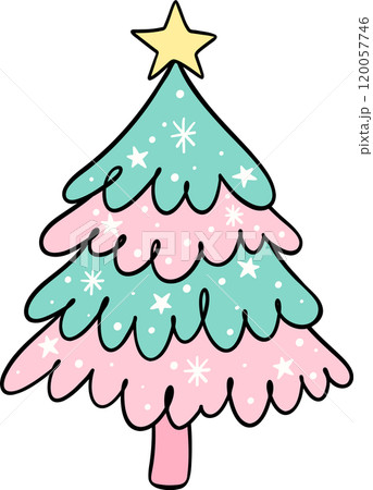 Preppy Coquette Christmas Tree doodle lined mint green and pink pastel Preppy Coquette Christmas Tree doodle lined mint green and pink pastel 120057746