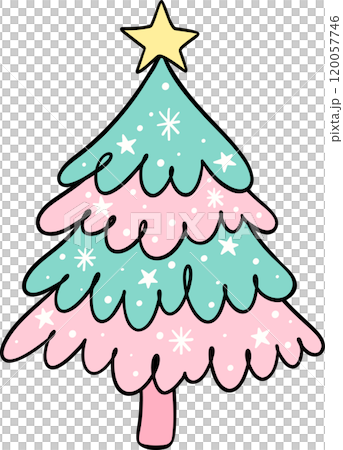 Preppy Coquette Christmas Tree doodle lined mint green and pink pastel 120057746