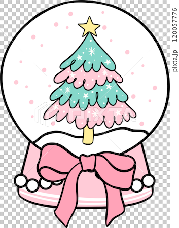 Preppy Coquette Christmas Snow Globe with pine tree doodle lined pastel 120057776