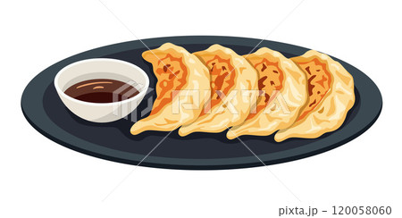 Crispy Golden Dumplings on a Plate 120058060