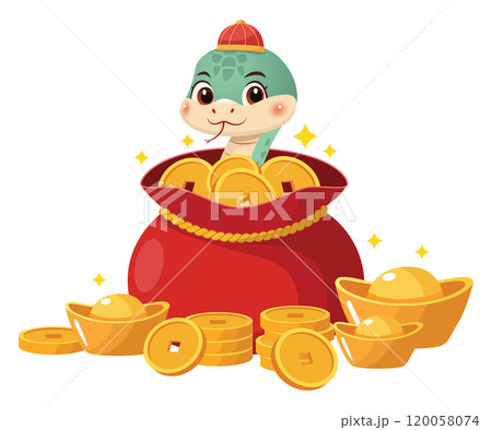 Lucky Snake and Gold Coins 120058074