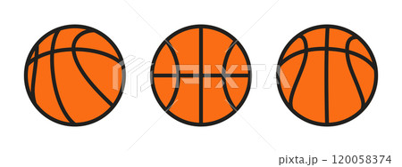 Orange basketball ball icons. Set of outline basketball balls symbols. 120058374