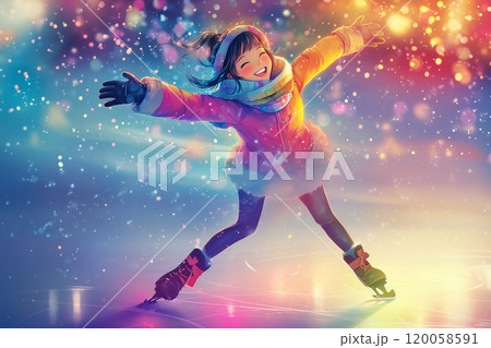 初めてのフィギュアスケート体験!日本人女性の明るく元気なイラスト 初めてのフィギュアスケート体験!日本人女性の明るく元気なイラスト 120058591