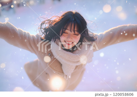 屋内リンクでスケートに挑戦する初心者女性｜リアルなイラスト 120058606