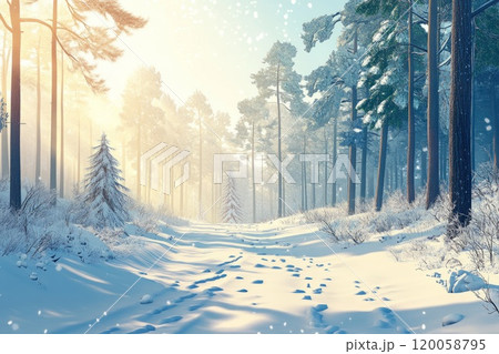 Beautiful winter forest landscape in sunny weather 120058795