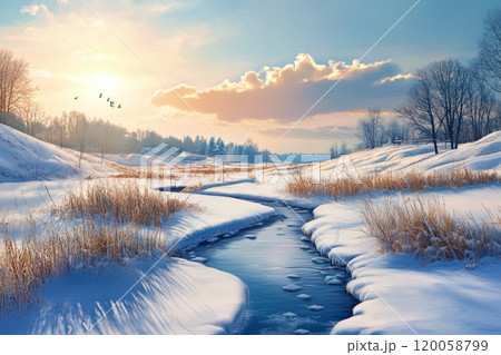 Beautiful winter forest landscape in sunny weather Beautiful winter forest landscape in sunny weather 120058799