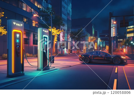 charging station for electric cars on city street charging station for electric cars on city street 120058806