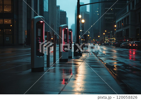 charging station for electric cars on city street 120058826