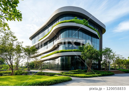 modern eco-friendly green office building with green plants 120058833