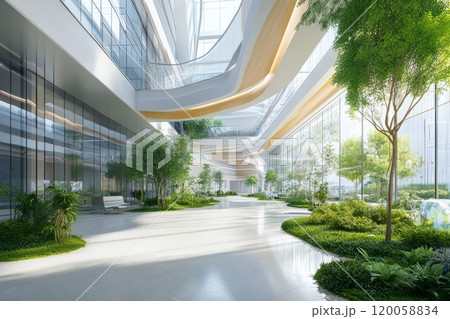 modern eco-friendly green office building with green plants 120058834