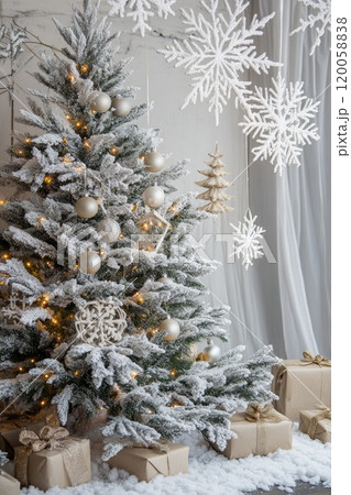 New Year background decoration holiday celebration tree snowflakes 120058838
