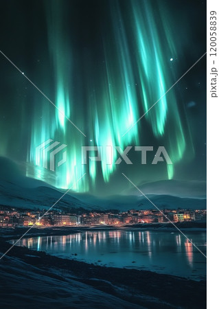 northern lights in a slum area of the city 120058839