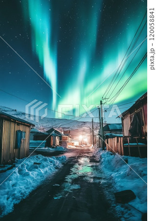 northern lights in a slum area of the city 120058841