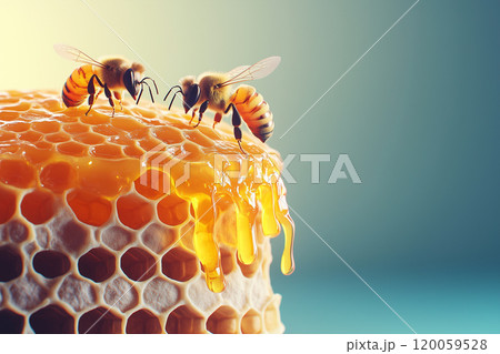 Bees at Work on Honey Comb Cells 120059528