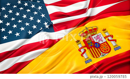 Composite Image of American and Spanish Flags Together 120059785