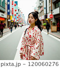 街中で写真を撮る女性 120060276