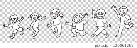 A healthy family, from children to the elderly, dancing energetically (line drawing, white paint) 120061265
