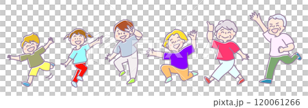 子どもからお年寄りまで元気に踊っている健康的な家族（カラー） 120061266