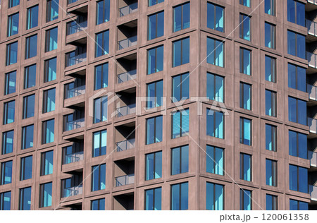 Contemporary Concrete and Glass Apartment Building Facade with Balconies 120061358