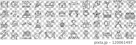 Vector monochrome line icon set about events 120061497