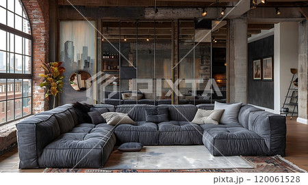 Modern Industrial Living Room Featuring a Cozy Sectional Sofa with an Urban Aesthetic Design 120061528