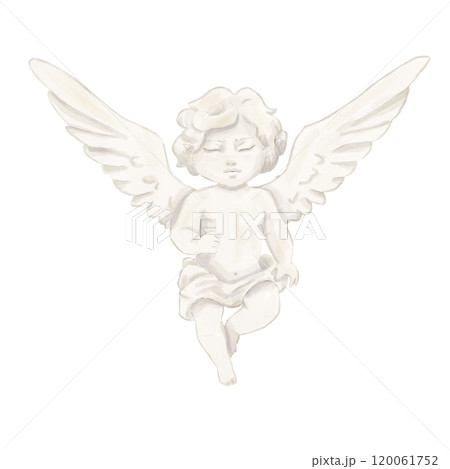 Watercolor Angel Love Cupid Boy Statue with Wings Antique. Nostalgia Vintage Clipart for Valentine's Day Decoration. 120061752