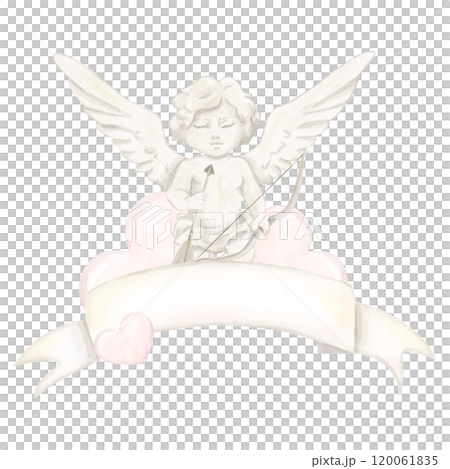 Watercolor Illustration Banner Ribbon with Cupid Antique, Bow, Arrow, Pink Hearts, Valentine's Day Attribute, Copy Space Image For Print and Web Design Watercolor Illustration Banner Ribbon with Cupid Antique, Bow, Arrow, Pink Hearts, Valentine's Day Attribute, Copy Space Image For Print and Web Design 120061835