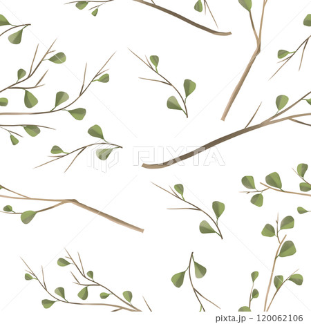 Seamless Pattern Illustration with Branches with Leaves, for Printing and Web Design 120062106
