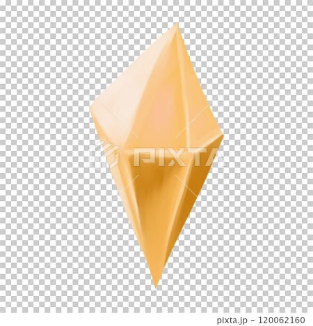Crystal diamond shaped golden shiny glowing clipart in painting style, element from magic library set, for printing and web application 120062160