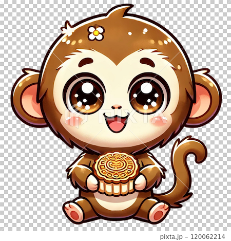 Cute monkey character holding a dessert, cheerful and playful. Happy Chinese New Year 120062214