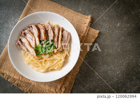 dried duck noodles in white bowl dried duck noodles in white bowl 120062994