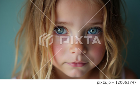 Direct Blue Eyed Gaze Close Up Shot Looking at the Camera 120063747