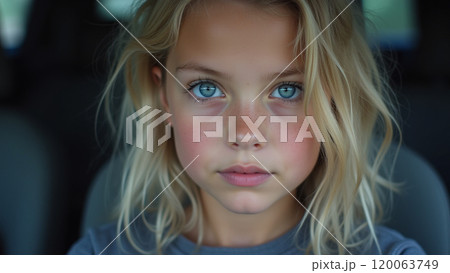 Direct Blue Eyed Gaze Close Up Shot Looking at the Camera 120063749