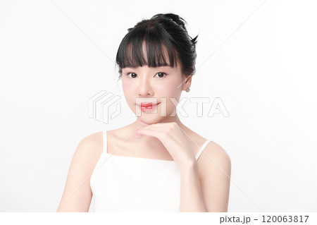 Beautiful young asian woman with clean fresh skin on white background, Face care, Facial treatment, Cosmetology, beauty and spa, Asian women portrait. 120063817