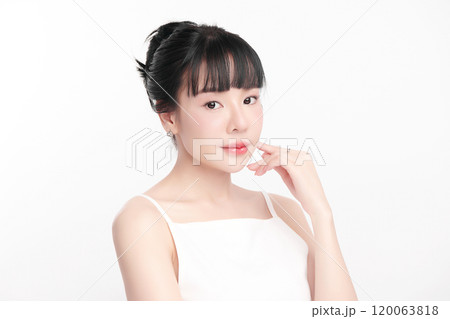 Beautiful young asian woman with clean fresh skin on white background, Face care, Facial treatment, Cosmetology, beauty and spa, Asian women portrait. Beautiful young asian woman with clean fresh skin on white background, Face care, Facial treatment, Cosmetology, beauty and spa, Asian women portrait. 120063818