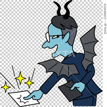 Illustration of a dishonest businessman hiding the truth by showing false documents 120064059