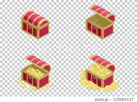 A set of four treasure chests hidden deep in the labyrinth, full of the romance of treasure hunters 120064137