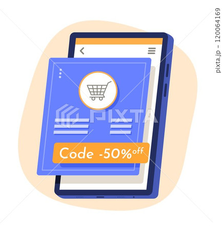 Smartphone with Online Shopping Application for E-Commerce Concept Illustration 120064169
