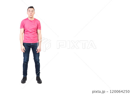 Tired half asleep man in studio. White background Tired half asleep man in studio. White background 120064250