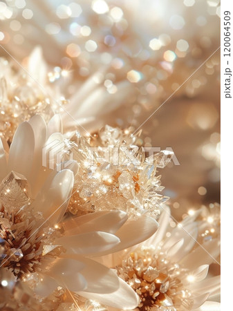 Sparkling White Flowers with Crystal Accents in Soft Focus Background 120064509