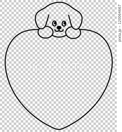Outline of puppy with heart shape space to insert text for kid colouring book, art, painting, name tag, cartoon, character, comic, message, dialogue, sticker, pet shop, animal, dog lover, foster home 120064667