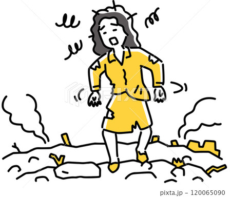 瓦礫の中を彷徨う女性社員 瓦礫の中を彷徨う女性社員 120065090