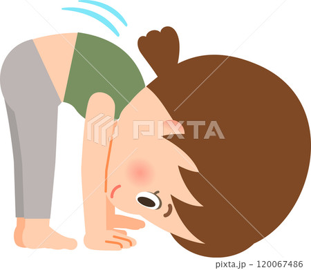 前屈して手のひらを床に付けた女性 120067486