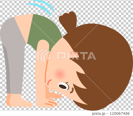前屈して手のひらを床に付けた女性 120067486