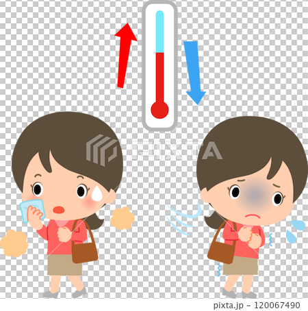 暑がる女性と寒がる女性、気温差 120067490