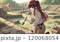 発掘調査をする美少女 120068054