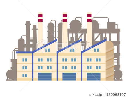 産業を支えるコンビナート地帯の大規模工場をイメージしたベクターイラスト素材 120068107