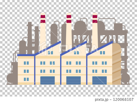 産業を支えるコンビナート地帯の大規模工場をイメージしたベクターイラスト素材 120068107