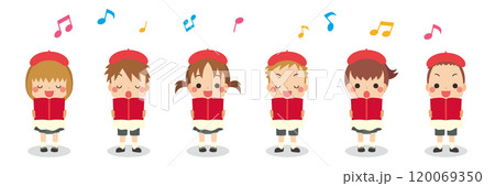 歌を歌う可愛い小さな子供たちの聖歌隊のイラスト セット ベクター 白背景 バリエーション 歌を歌う可愛い小さな子供たちの聖歌隊のイラスト セット ベクター 白背景 バリエーション 120069350