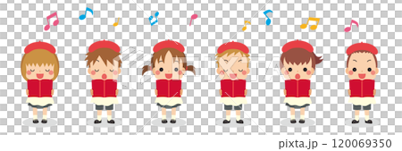 歌を歌う可愛い小さな子供たちの聖歌隊のイラスト セット ベクター 白背景 バリエーション 歌を歌う可愛い小さな子供たちの聖歌隊のイラスト セット ベクター 白背景 バリエーション 120069350